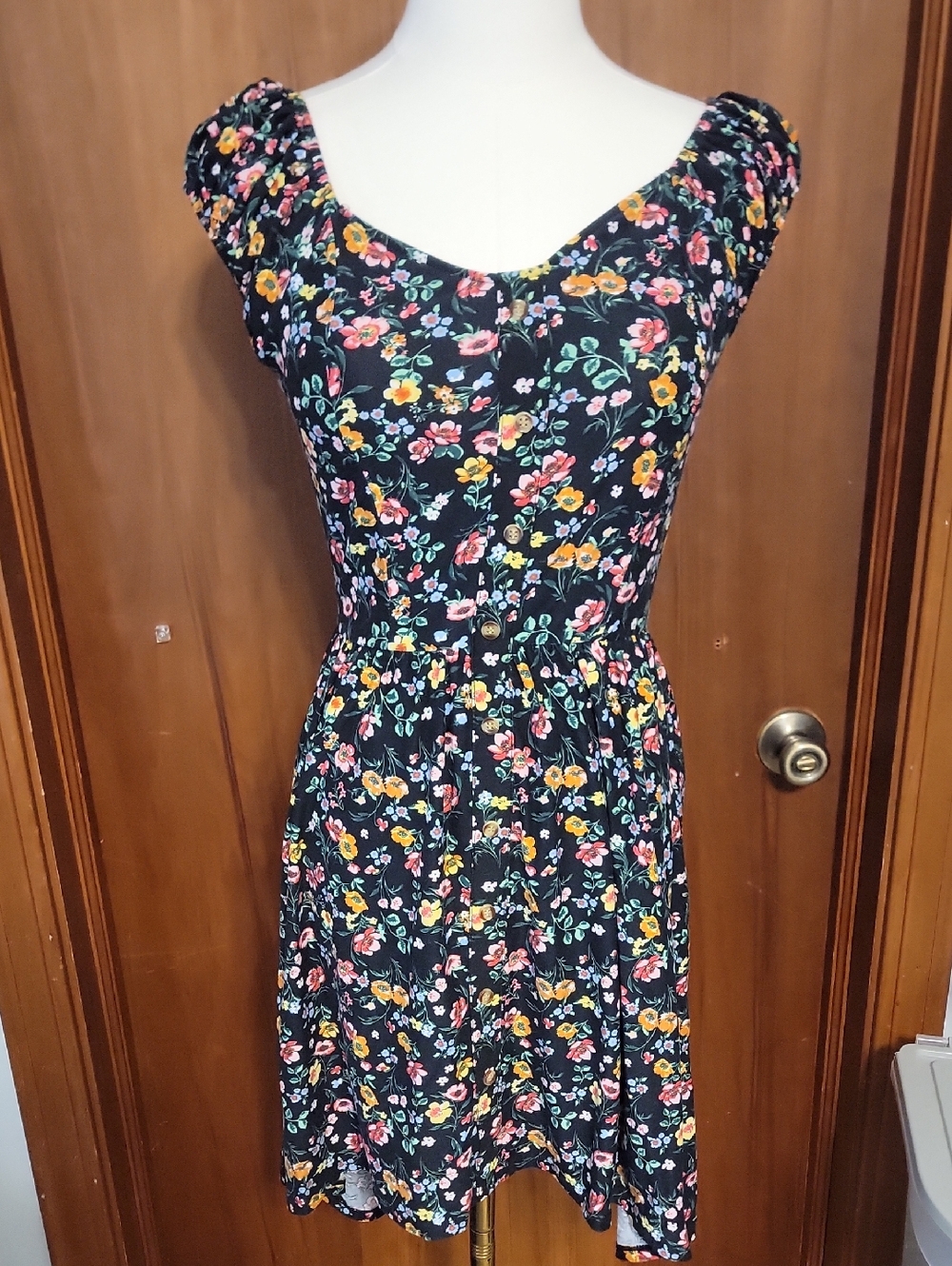Floral Scoop Neck Summer Dress - Black Multi